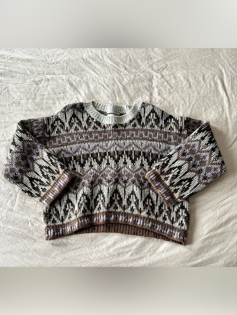 Anthropologie Geometric Wool Sweater in Brown & Purple Size Large